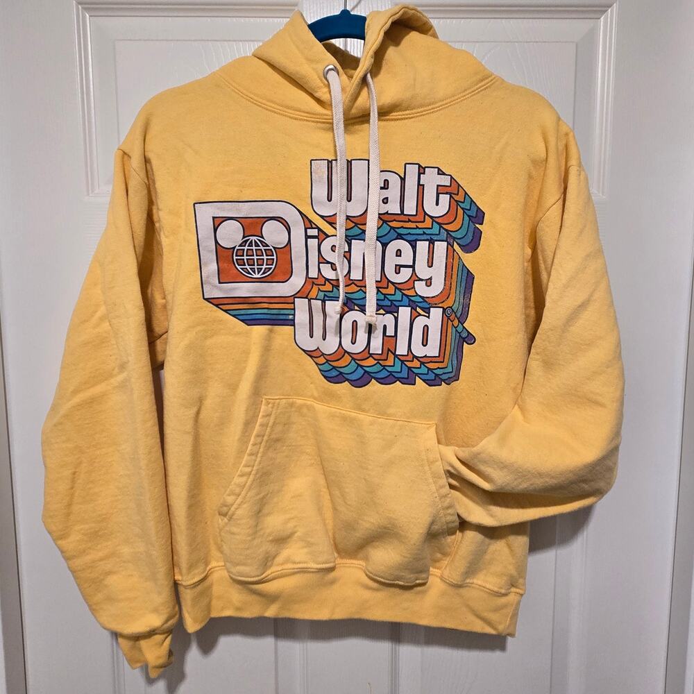 Disney Parks Walt Disney World Retro Logo Pullover Hoodie Yellow Size Small S